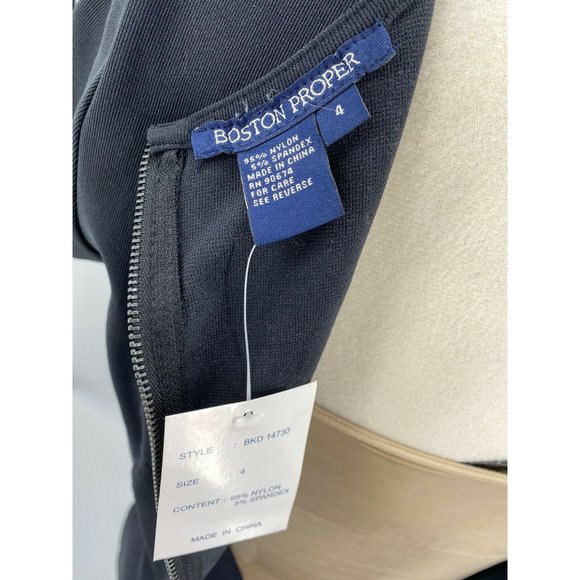 Boston Proper Belted Sheath Dress Womens Size 4 Black Back Zipper Detail NEW - Picture 4 of 7